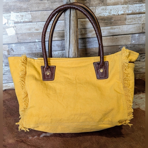 Myra Supine Canvas & Leather With Concho & Studs Handbag - Picture 10 of 16